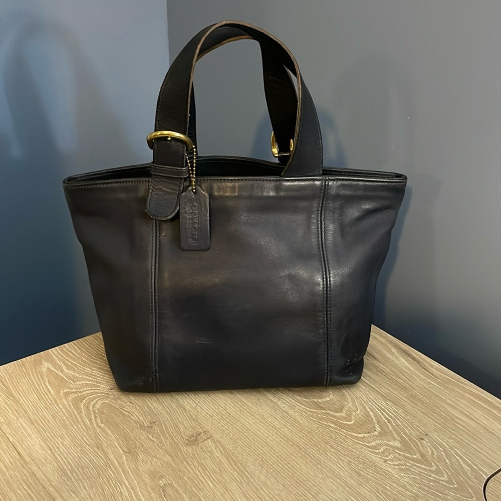 Navy Leather Vintage Coach Waverly Tote Mini